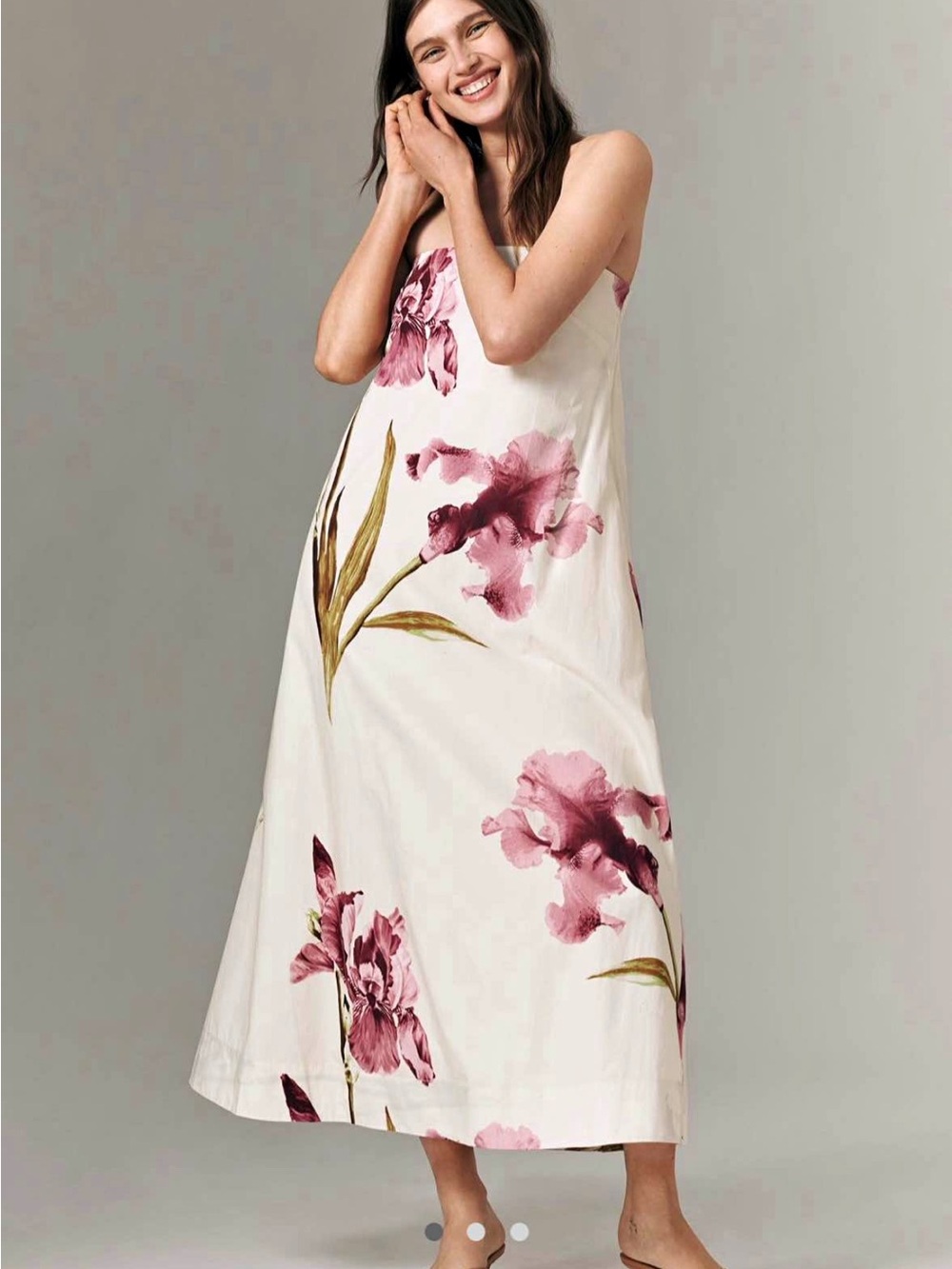 Anthropologie Cream Maxi Dress with Pink Floral Print